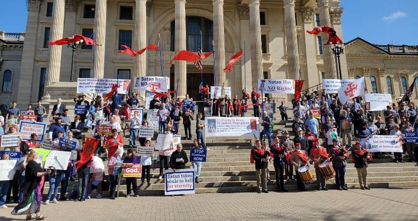 Protesting the satanic black mass in Topeka, Kansas.