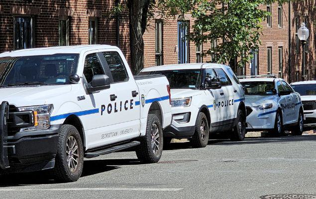 Police cars arrived during protest at Georgetown